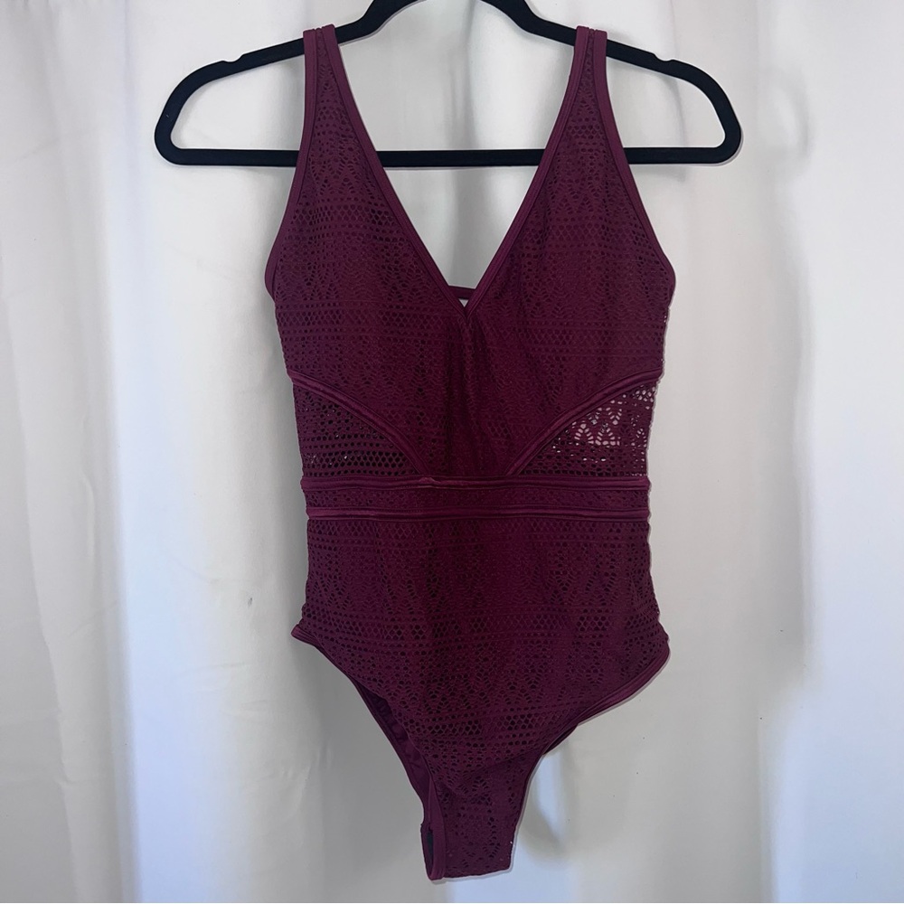 Chic Maroon Lace One Piece Swimsuit